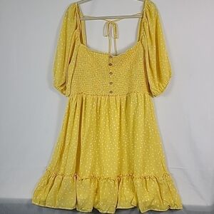 GeeGee Women's Gimme That Sunshine Tiered Balloon Sleeve Yellow Sun Dress Sz 3XL